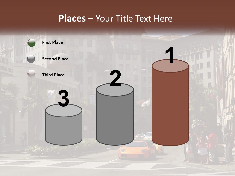 A City Street With Buildings And Palm Trees PowerPoint Template