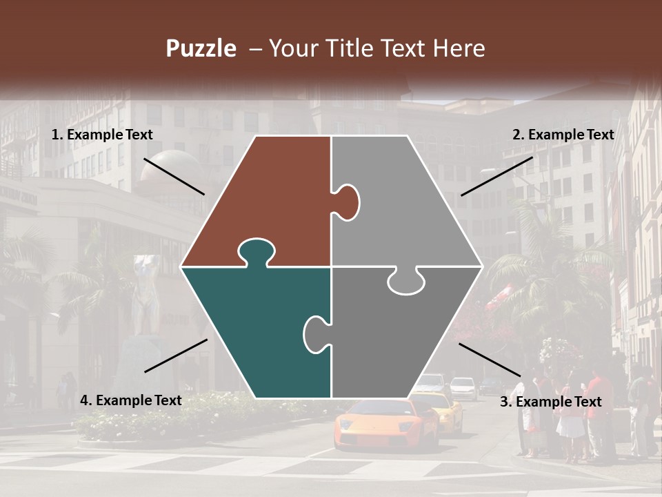 A City Street With Buildings And Palm Trees PowerPoint Template