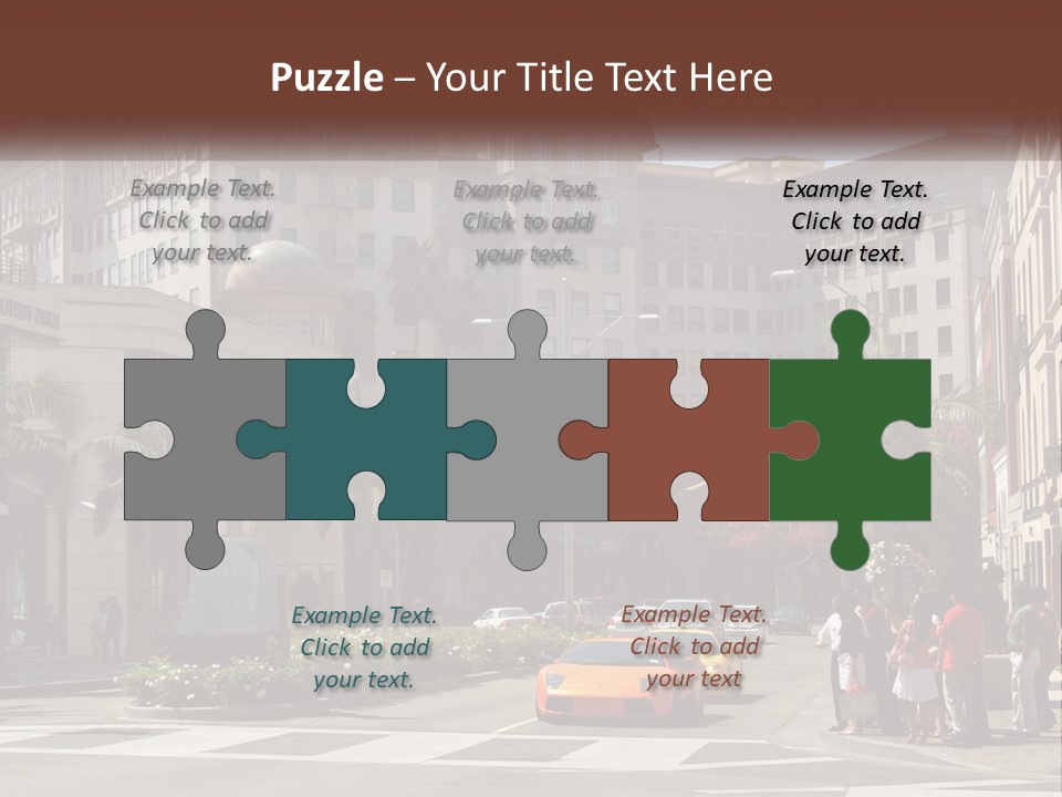 A City Street With Buildings And Palm Trees PowerPoint Template