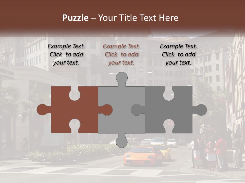 A City Street With Buildings And Palm Trees PowerPoint Template