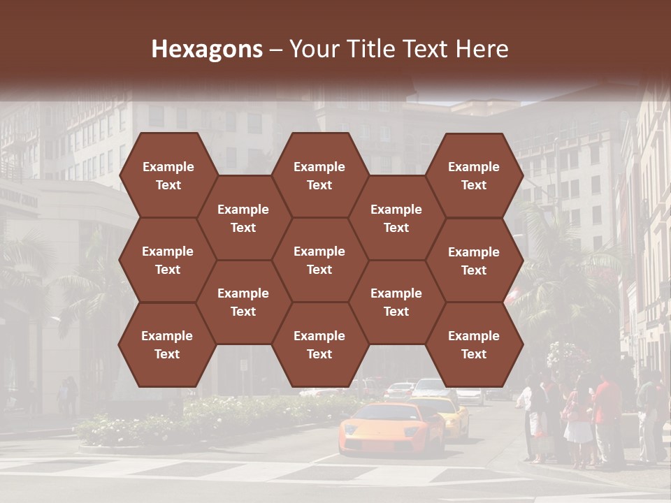 A City Street With Buildings And Palm Trees PowerPoint Template