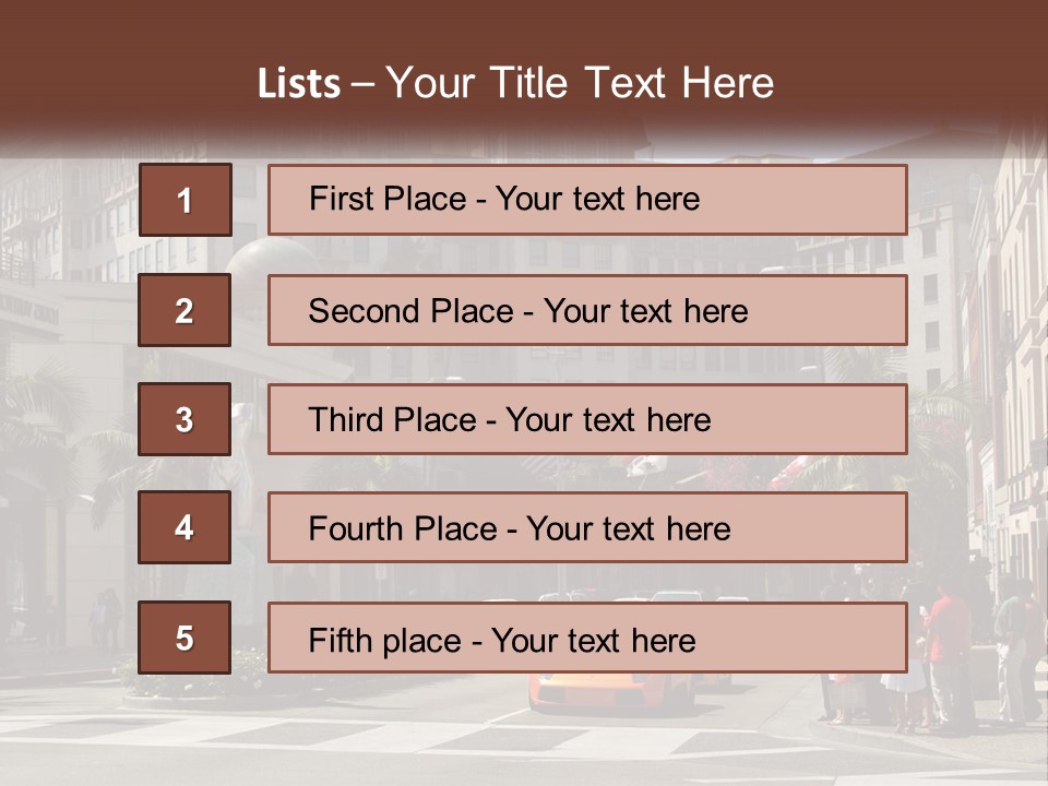 A City Street With Buildings And Palm Trees PowerPoint Template