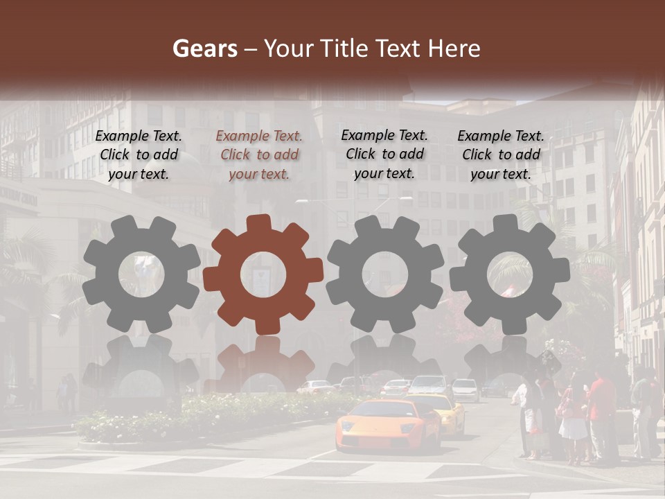 A City Street With Buildings And Palm Trees PowerPoint Template