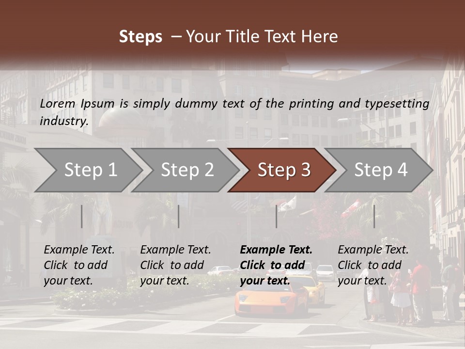A City Street With Buildings And Palm Trees PowerPoint Template