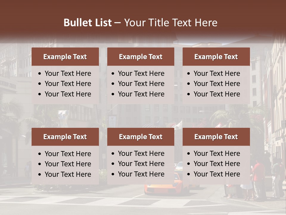 A City Street With Buildings And Palm Trees PowerPoint Template