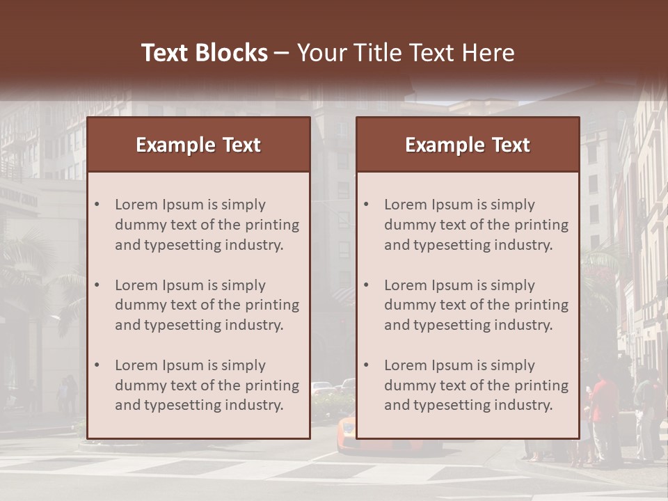 A City Street With Buildings And Palm Trees PowerPoint Template