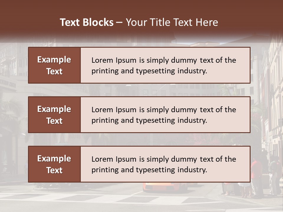 A City Street With Buildings And Palm Trees PowerPoint Template