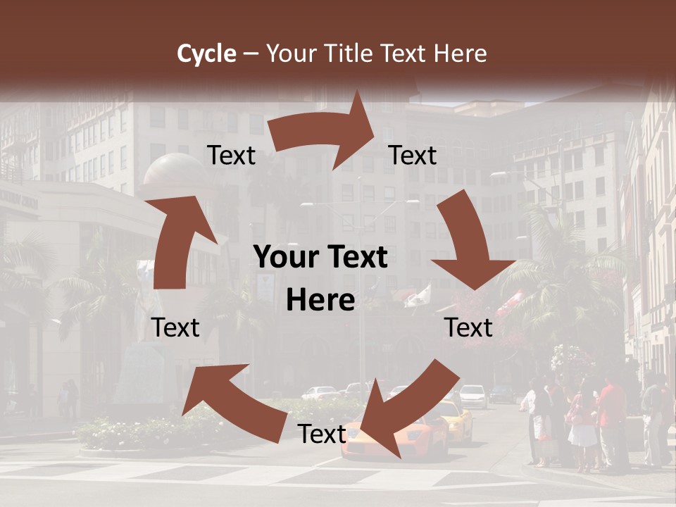 A City Street With Buildings And Palm Trees PowerPoint Template