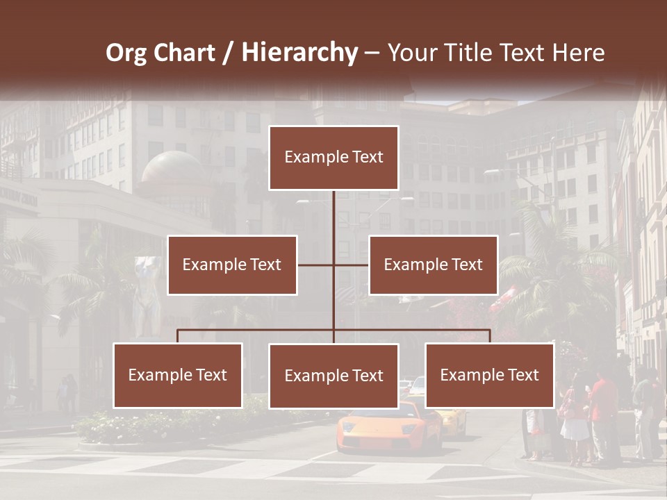 A City Street With Buildings And Palm Trees PowerPoint Template