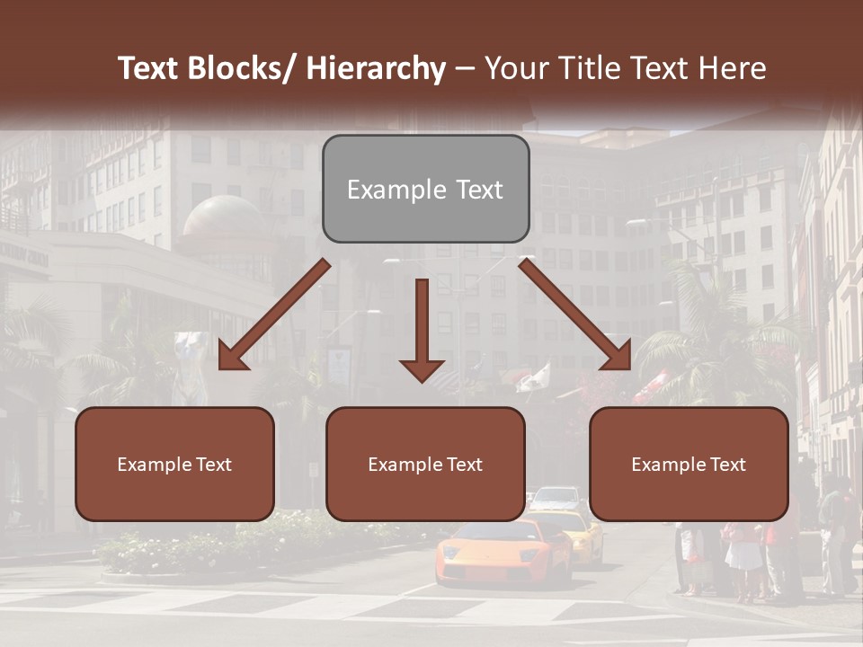 A City Street With Buildings And Palm Trees PowerPoint Template