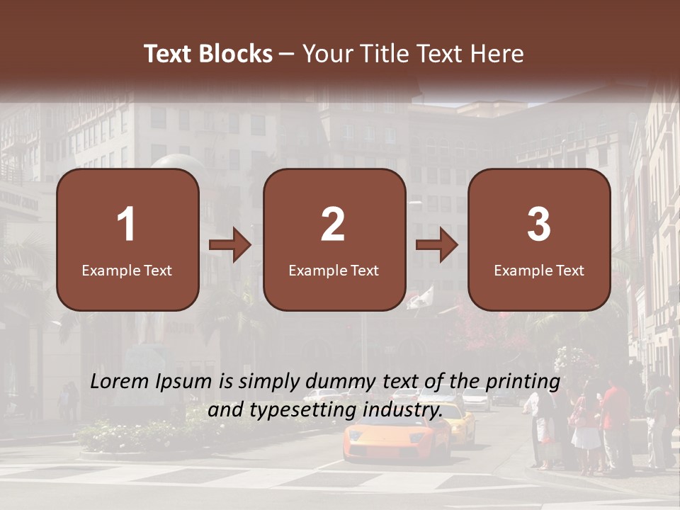 A City Street With Buildings And Palm Trees PowerPoint Template