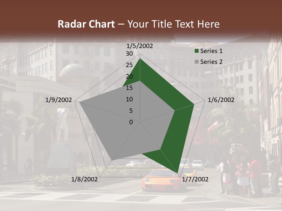 A City Street With Buildings And Palm Trees PowerPoint Template