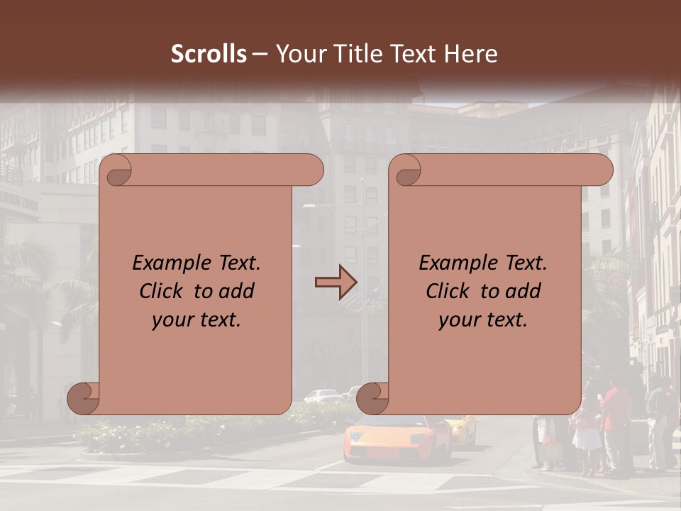 A City Street With Buildings And Palm Trees PowerPoint Template