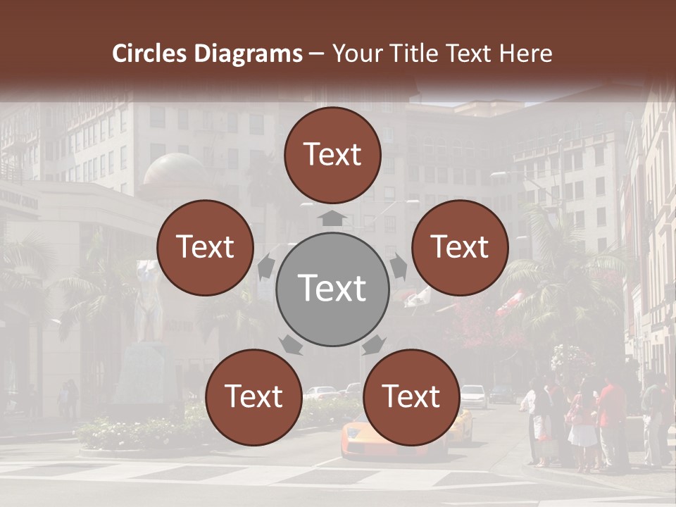 A City Street With Buildings And Palm Trees PowerPoint Template