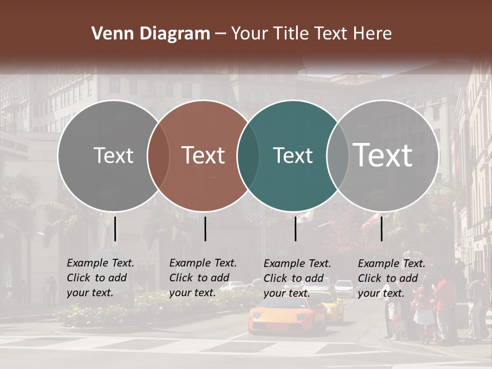 A City Street With Buildings And Palm Trees PowerPoint Template