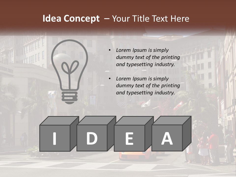 A City Street With Buildings And Palm Trees PowerPoint Template