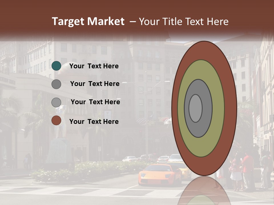 A City Street With Buildings And Palm Trees PowerPoint Template