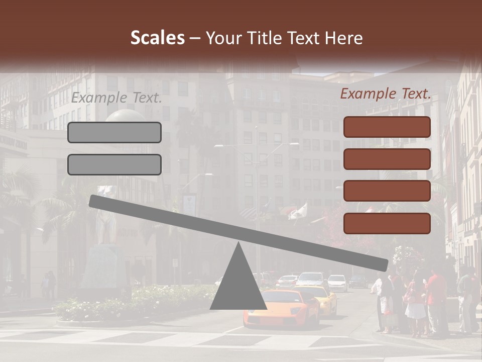 A City Street With Buildings And Palm Trees PowerPoint Template