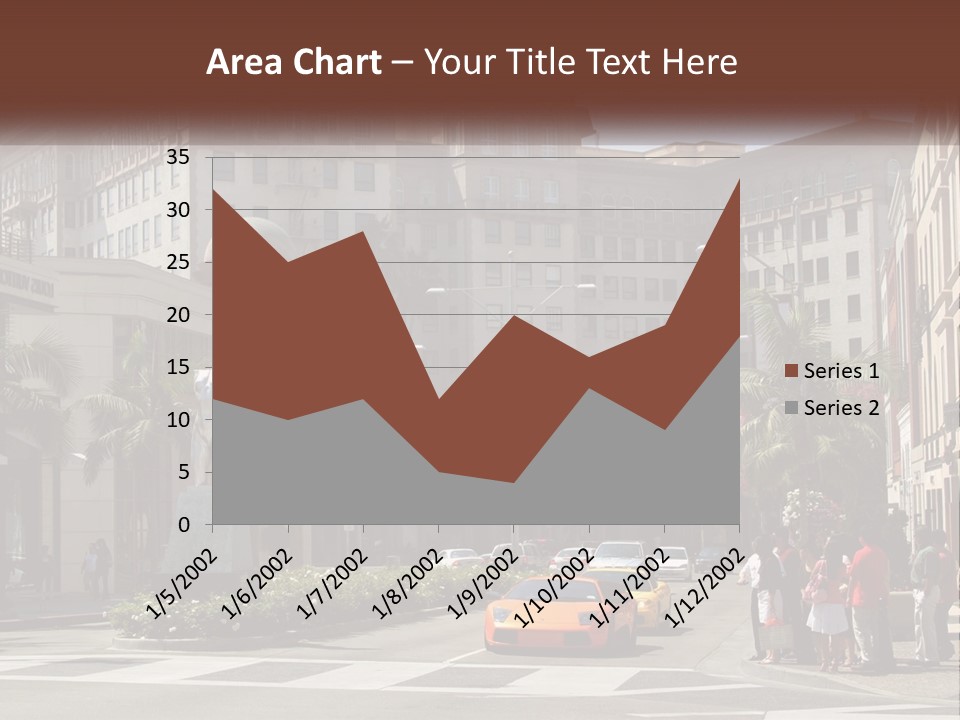 A City Street With Buildings And Palm Trees PowerPoint Template