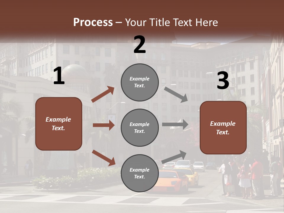 A City Street With Buildings And Palm Trees PowerPoint Template