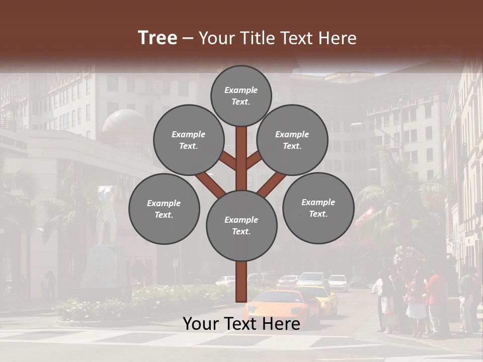 A City Street With Buildings And Palm Trees PowerPoint Template