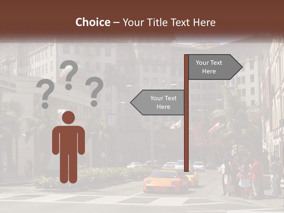 A City Street With Buildings And Palm Trees PowerPoint Template