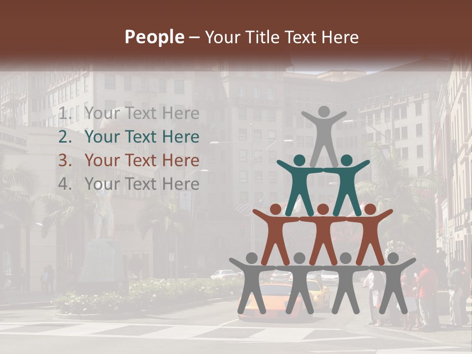 A City Street With Buildings And Palm Trees PowerPoint Template