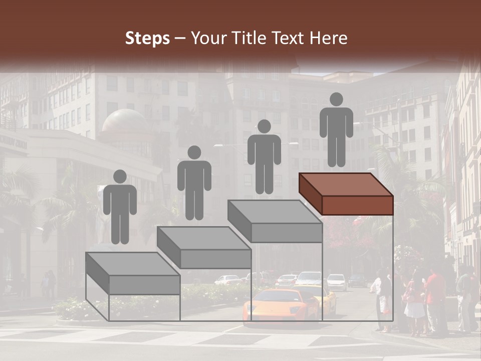 A City Street With Buildings And Palm Trees PowerPoint Template