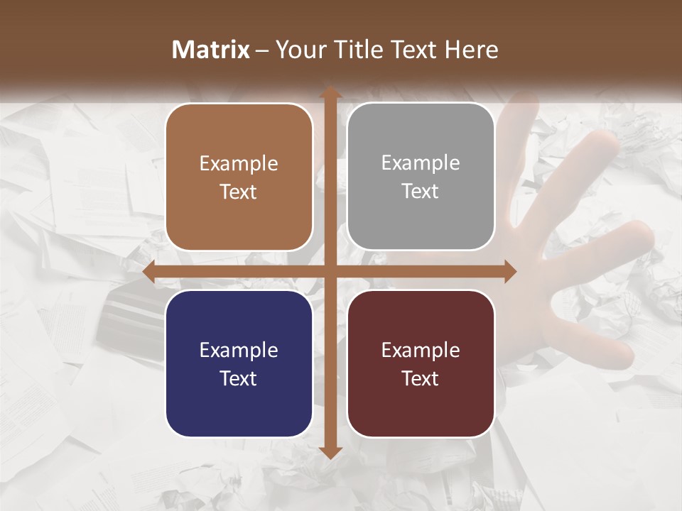 A Man With His Hand Out Through A Pile Of Papers PowerPoint Template