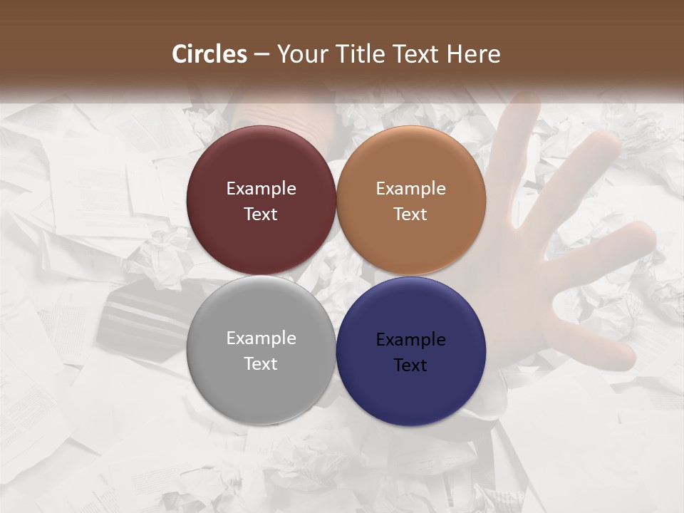 A Man With His Hand Out Through A Pile Of Papers PowerPoint Template