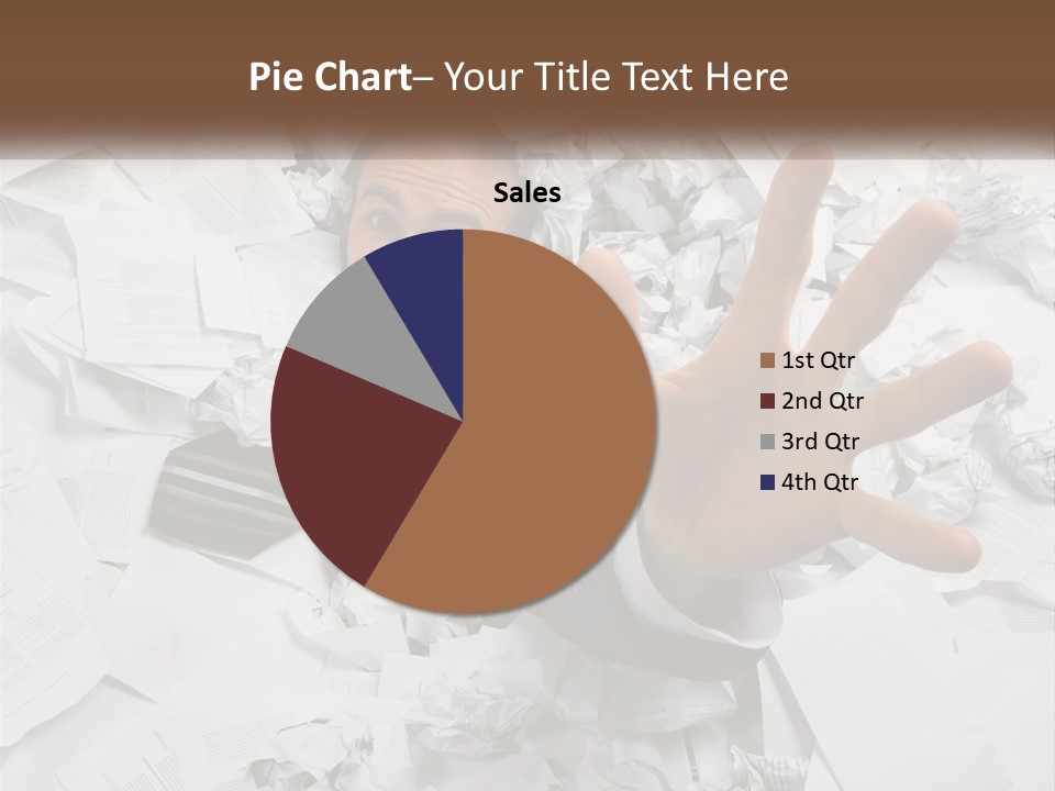 A Man With His Hand Out Through A Pile Of Papers PowerPoint Template
