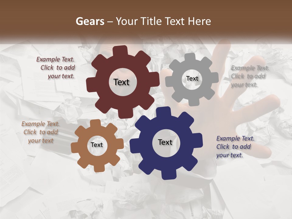 A Man With His Hand Out Through A Pile Of Papers PowerPoint Template