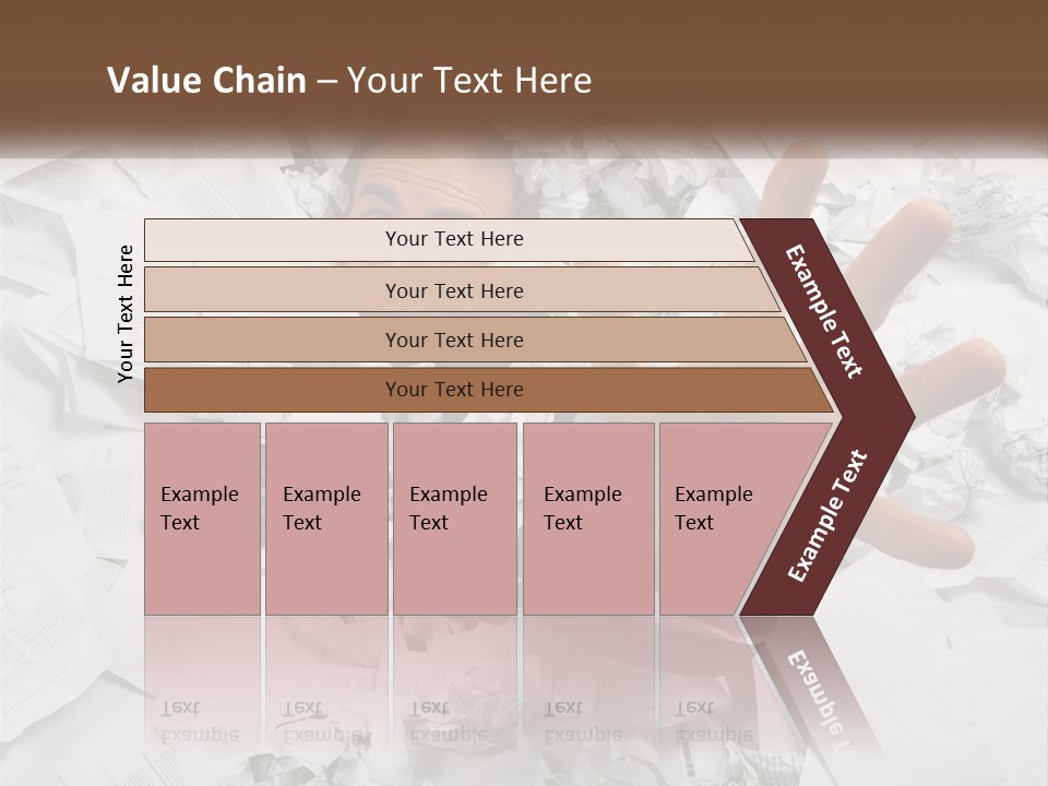 A Man With His Hand Out Through A Pile Of Papers PowerPoint Template