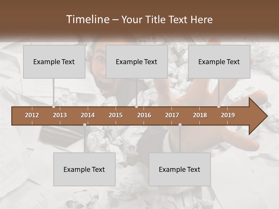 A Man With His Hand Out Through A Pile Of Papers PowerPoint Template