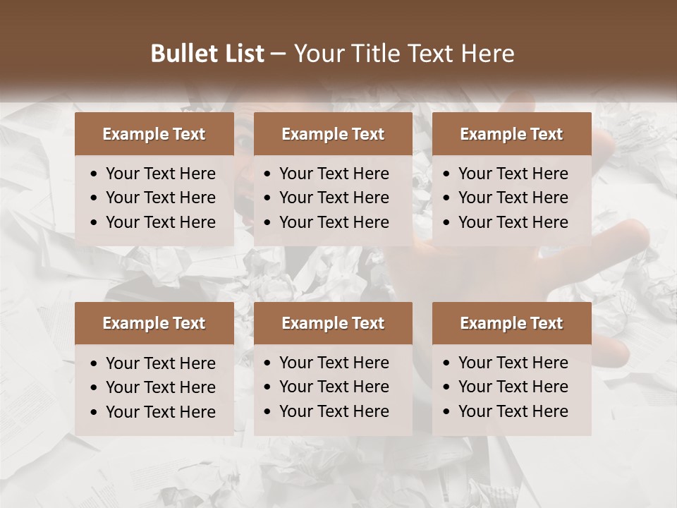 A Man With His Hand Out Through A Pile Of Papers PowerPoint Template