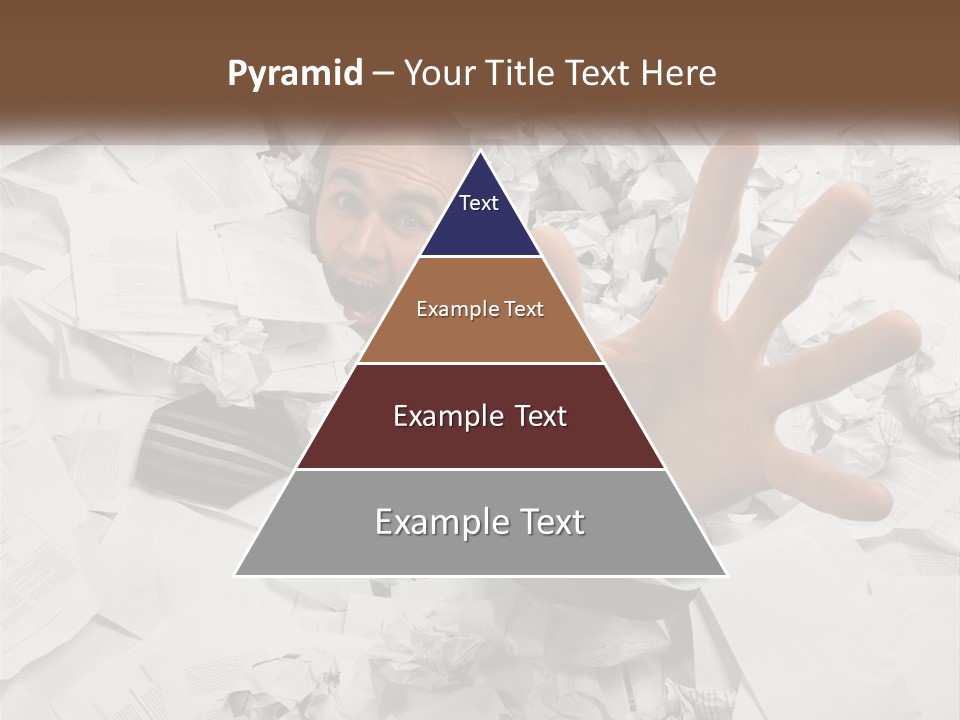 A Man With His Hand Out Through A Pile Of Papers PowerPoint Template