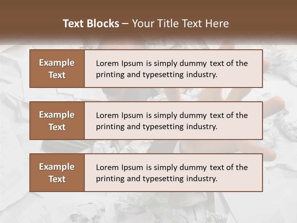 A Man With His Hand Out Through A Pile Of Papers PowerPoint Template