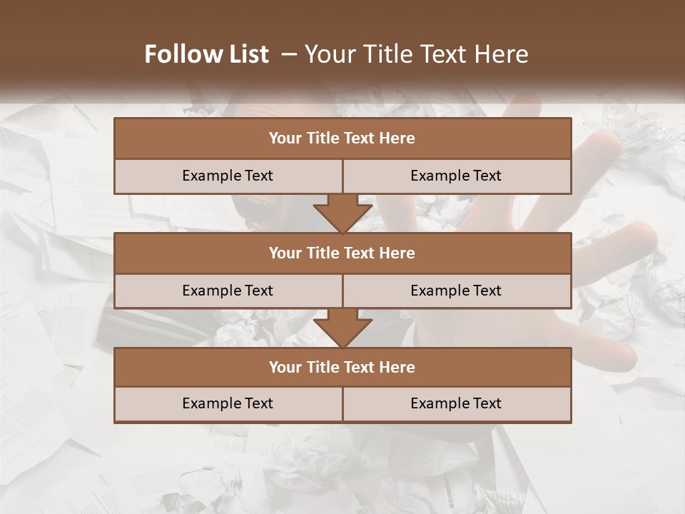 A Man With His Hand Out Through A Pile Of Papers PowerPoint Template