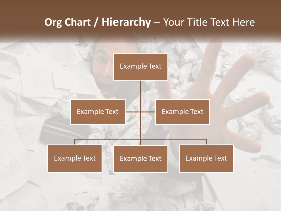 A Man With His Hand Out Through A Pile Of Papers PowerPoint Template