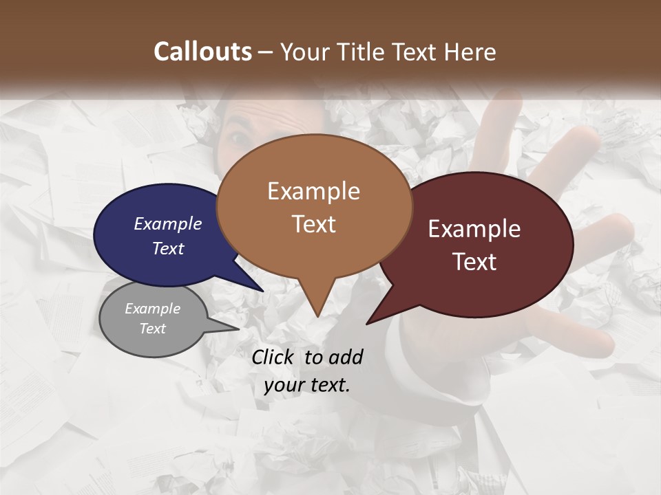 A Man With His Hand Out Through A Pile Of Papers PowerPoint Template