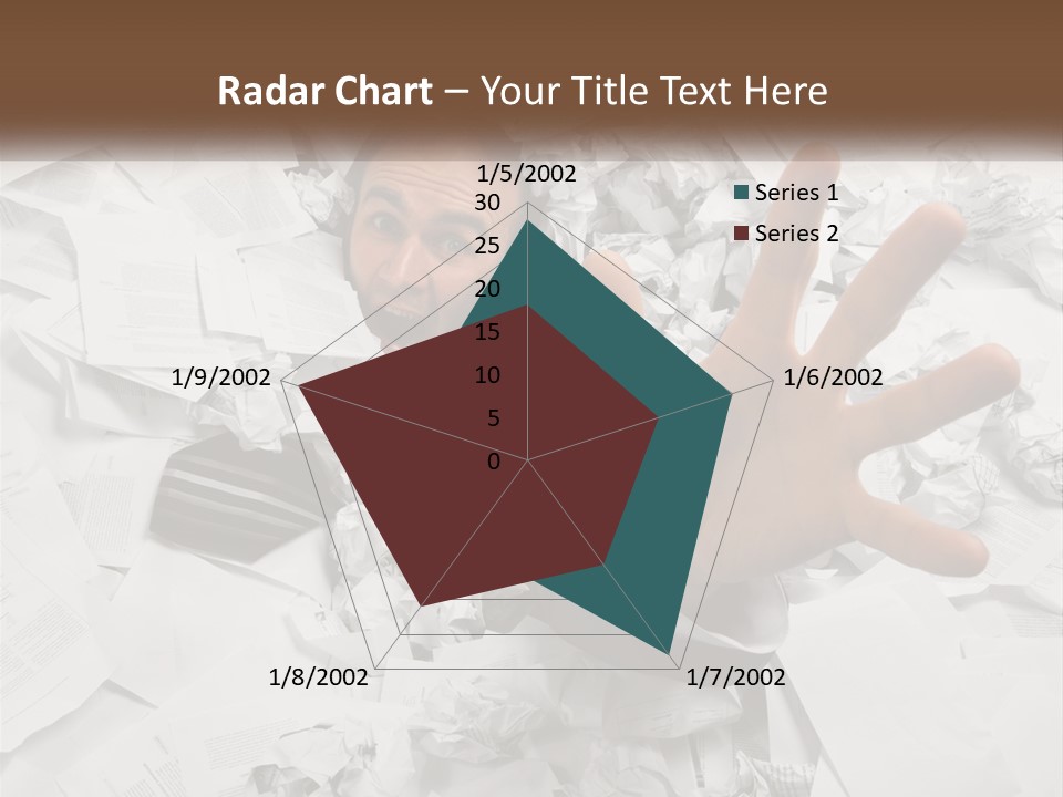 A Man With His Hand Out Through A Pile Of Papers PowerPoint Template
