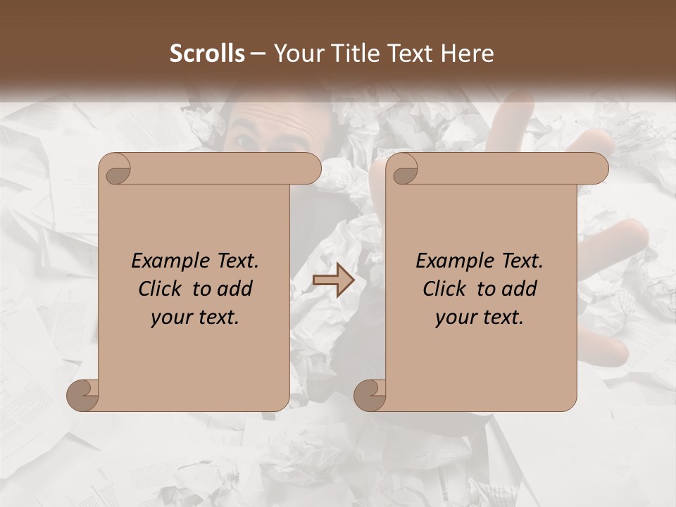 A Man With His Hand Out Through A Pile Of Papers PowerPoint Template