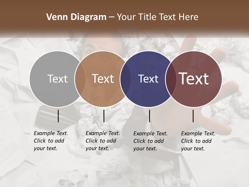 A Man With His Hand Out Through A Pile Of Papers PowerPoint Template