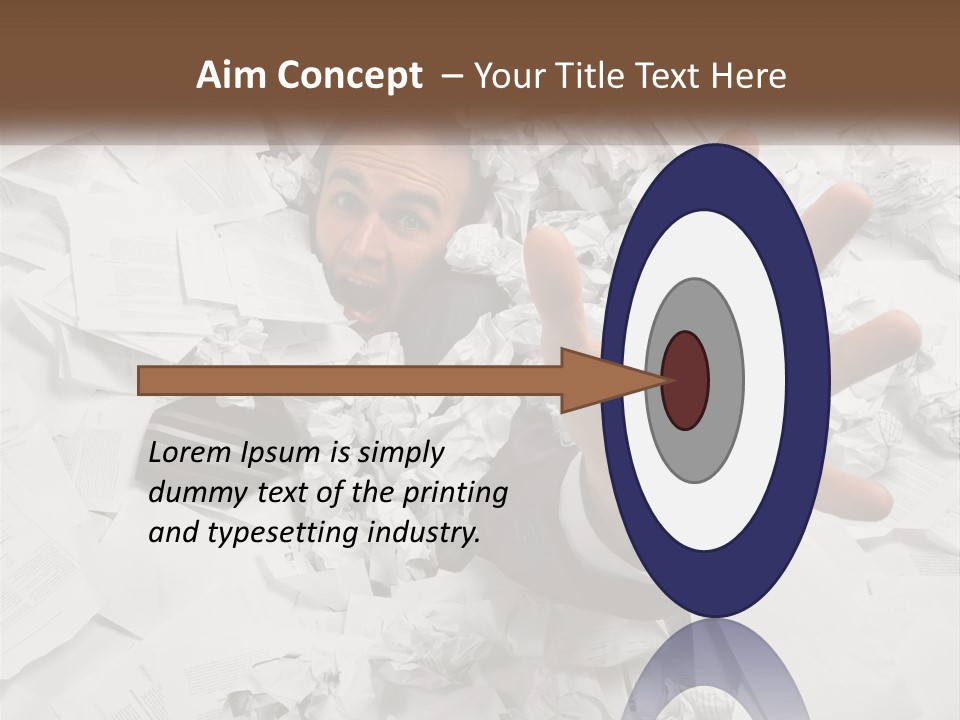 A Man With His Hand Out Through A Pile Of Papers PowerPoint Template