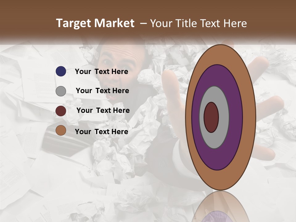 A Man With His Hand Out Through A Pile Of Papers PowerPoint Template