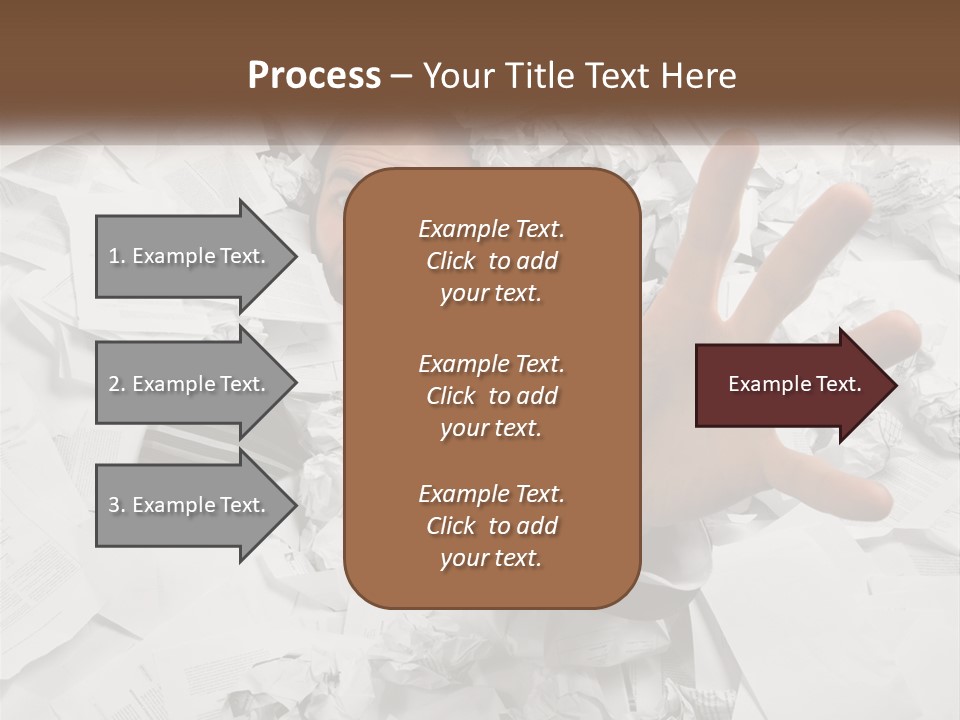 A Man With His Hand Out Through A Pile Of Papers PowerPoint Template