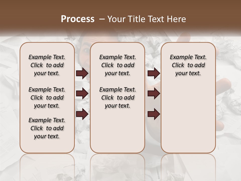 A Man With His Hand Out Through A Pile Of Papers PowerPoint Template