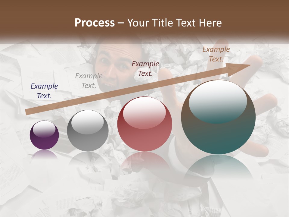 A Man With His Hand Out Through A Pile Of Papers PowerPoint Template