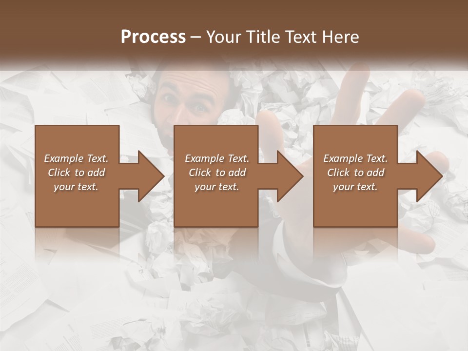 A Man With His Hand Out Through A Pile Of Papers PowerPoint Template
