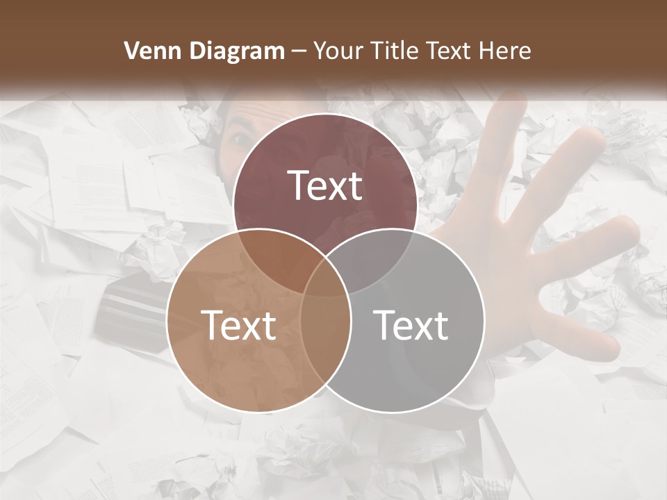 A Man With His Hand Out Through A Pile Of Papers PowerPoint Template